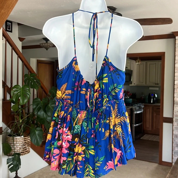 RACHEL ROY Top Womans Small Blue Floral Drawstring Halter Flowy Top - Picture 6 of 13